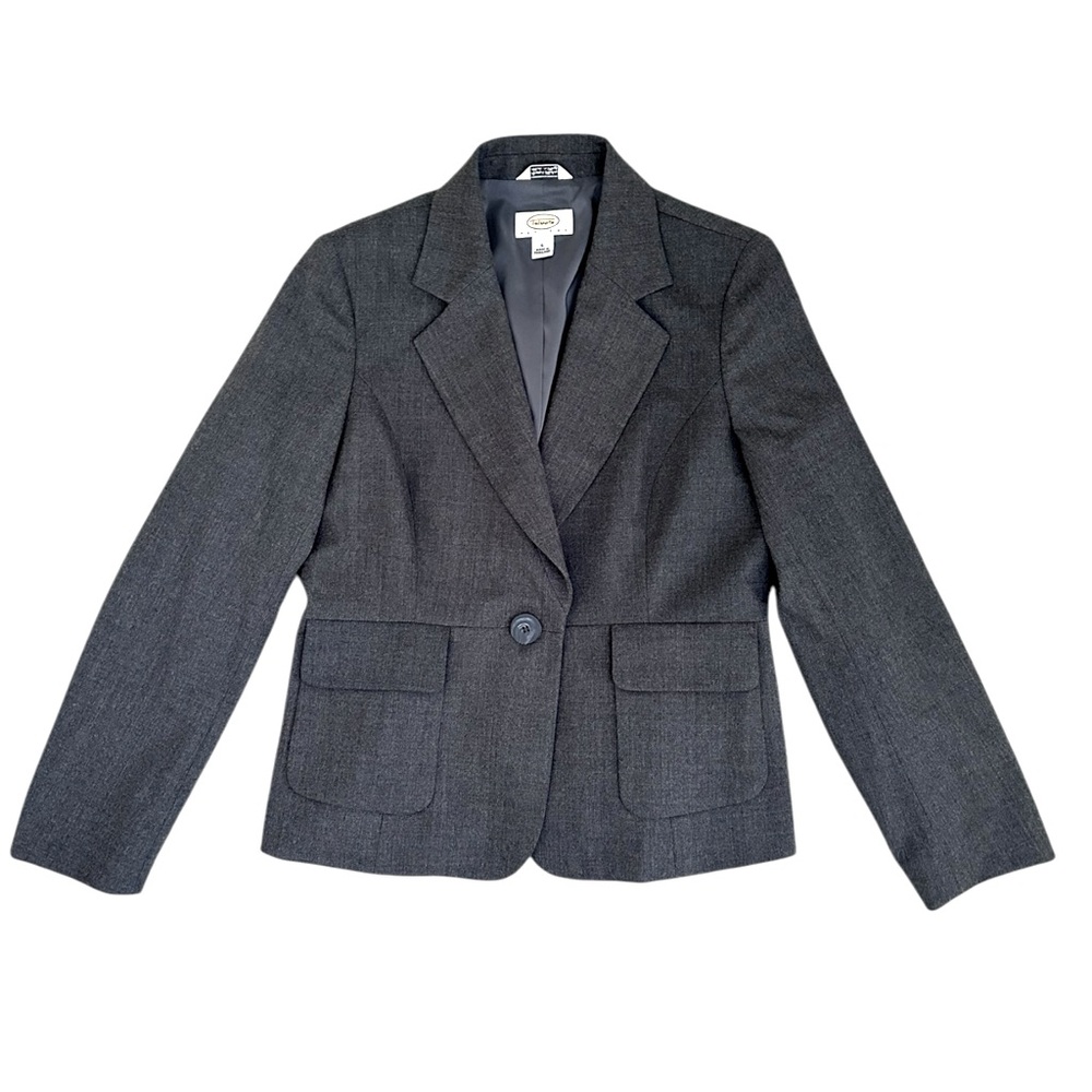 Talbots Blazer Women 6P Petite Gray Wool Jacket Boxy Minimalist Corpcore Office
